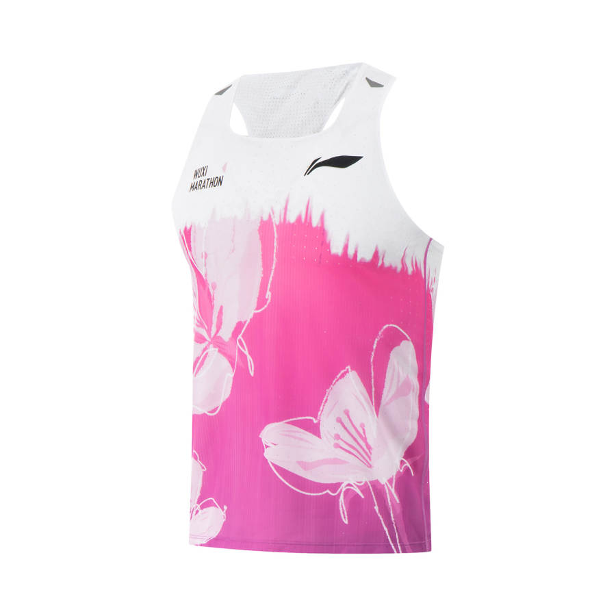 Li-Ning Li Ning Running Collection Running Tank Tops Men's Standard White/Fluorescent Rose Purple/Fluorescent Numbers Pink Full Print U Neck Moderate Straight Fit