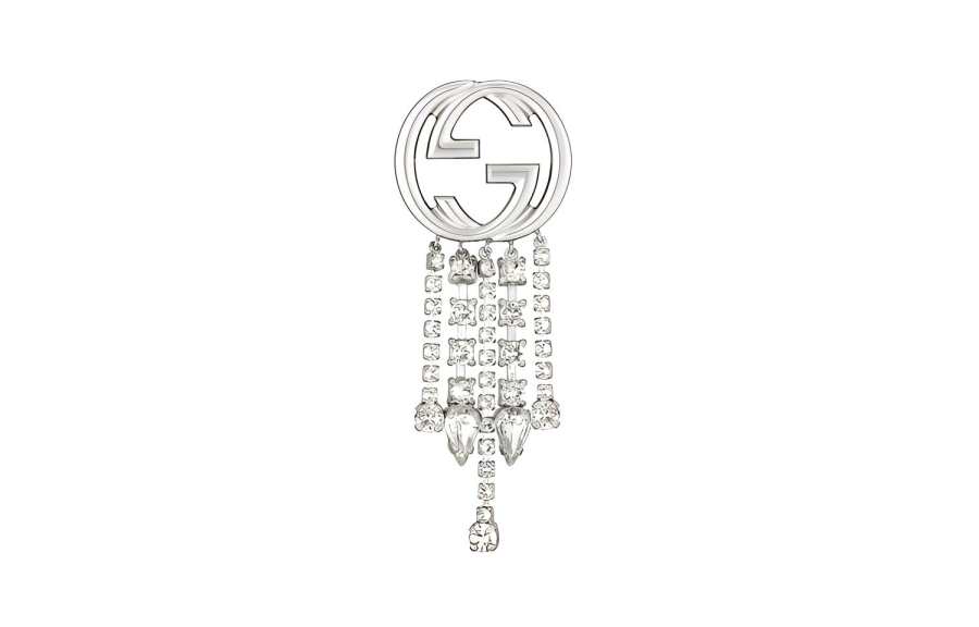 GUCCI Crystal Metal Earrings Unisex Silver