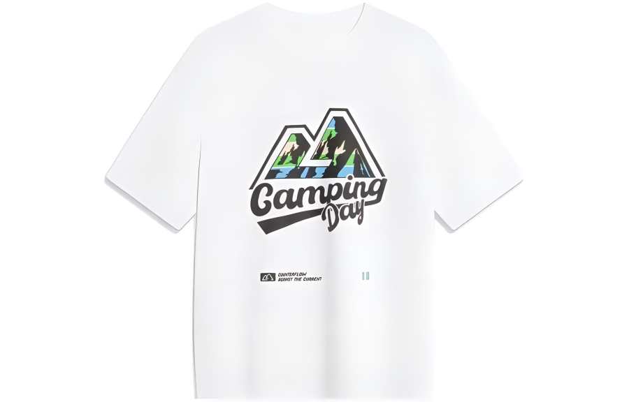 Li-Ning Li Ning T Shirts Unisex Standard White Crew Neck Moderate Straight Fit