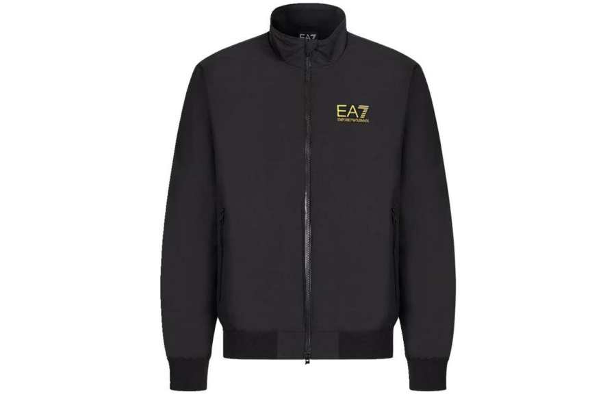 EMPORIO ARMANI EA7 FW22 Letter Logo Print Zippers Stand Collar Fleece Lined Jackets & Coats Men's