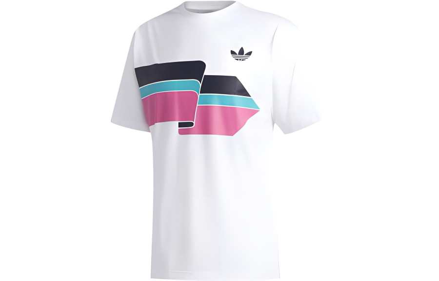Adidas Originals T Shirts Men's White Pink Crew Neck Moderate Straight Fit