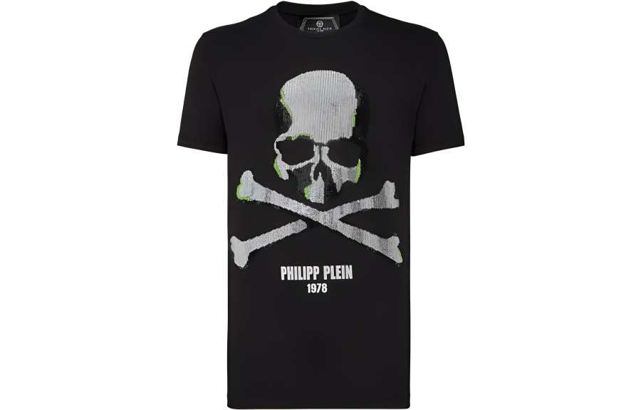 PHILIPP PLEIN T Shirts Men's Black Crew Neck Moderate Straight Fit