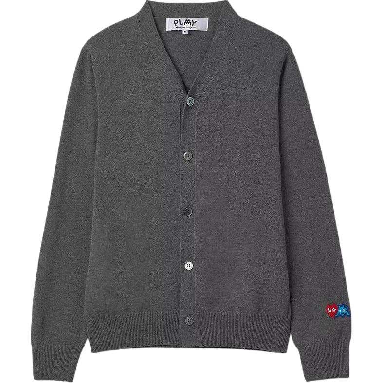CDG Play Knitwear Men's Gray V Neck Moderate Straight Fit