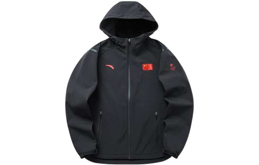 ANTA ANTA Jackets Men's Black Hooded Moderate Hard Shell