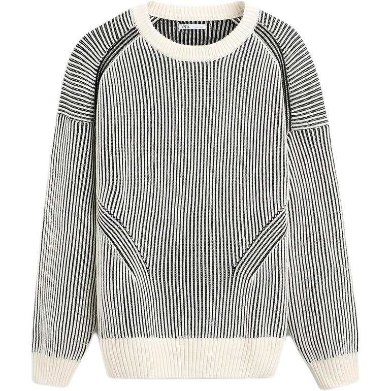 ZARA Knitwear Men's White Crew Neck Moderate Other