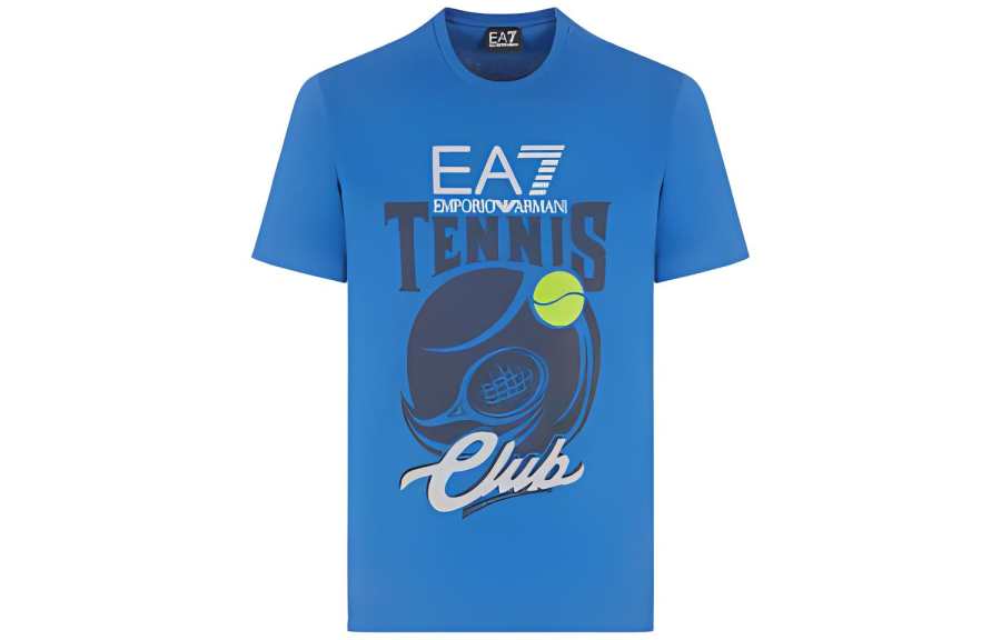 EMPORIO ARMANI EA7 T Shirts Men's Cobalt Blue Crew Neck Straight Fit