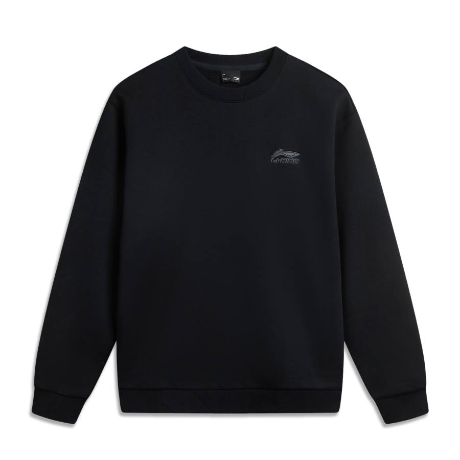 Li-Ning Li Ning Sports Life Collection Fleece Lined Pullover Crew Neck Letter Embroidery Logo Sweatshirt Unisex Black