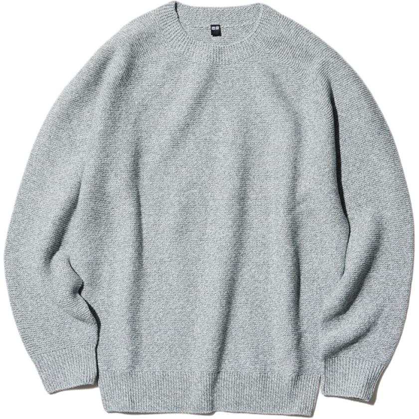 UNIQLO Knitwear Men's Sky Gray Crew Neck Moderate Other
