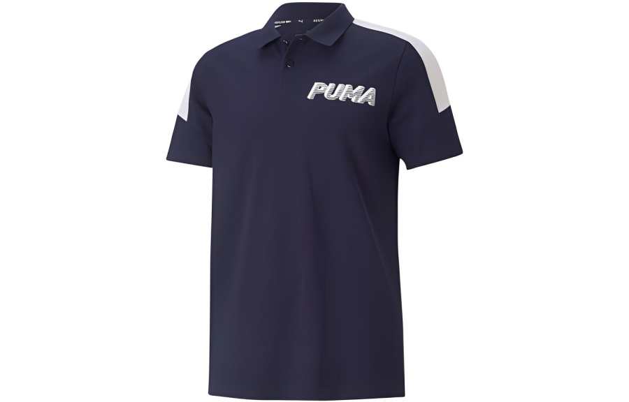 PUMA Polo Shirts Men's Tweed Blue Polo Collar Moderate Straight Fit