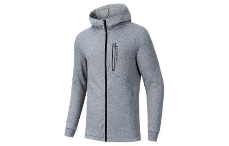 Anta Variety Training Collection Logo Print Pattern Zippers Hooded Fleece Lined Jackets & Coats Men's Gray Heather Gray