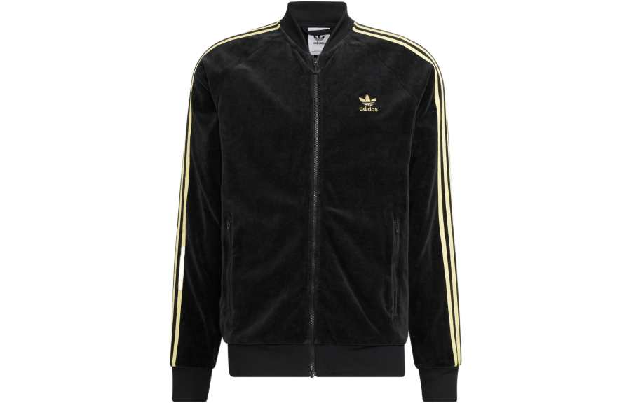 adidas originals Men's Velour Stripe Logo Zip Jacket Black