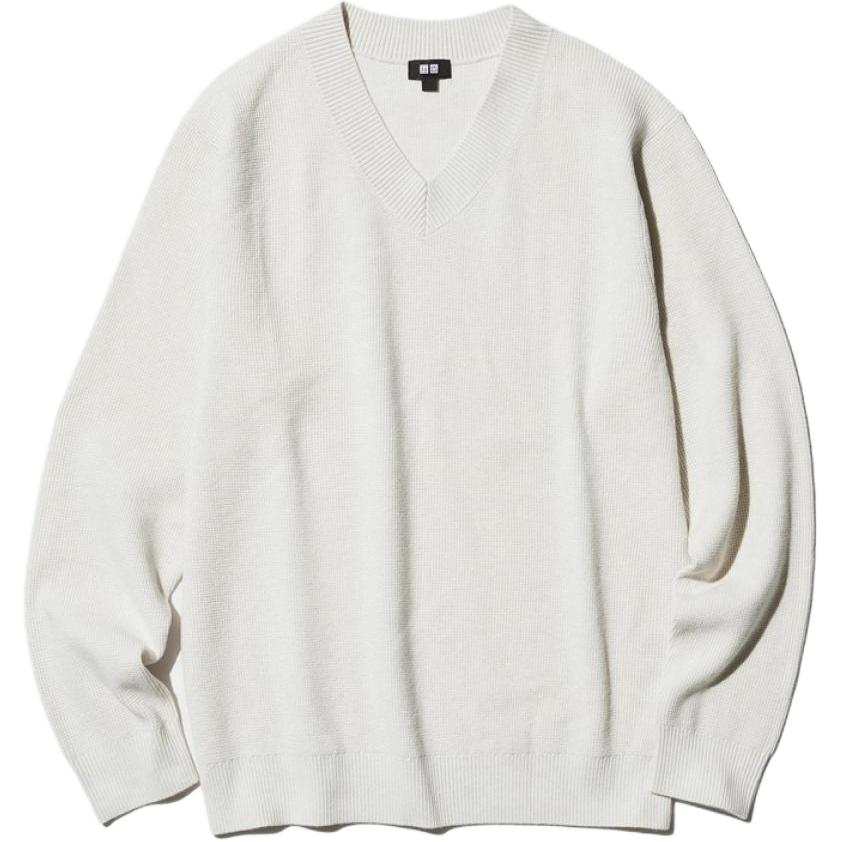UNIQLO Knitwear Men's Beige V Neck Moderate