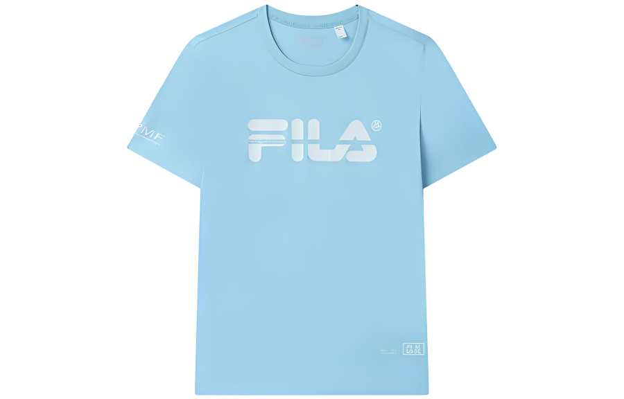 FILA T Shirts Men's Light Blue Crew Neck Moderate Straight Fit