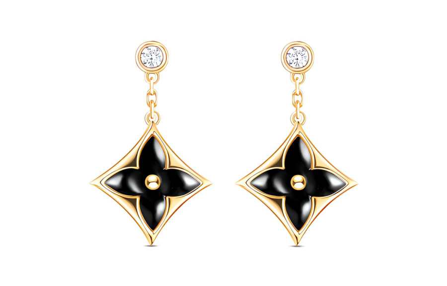 LOUIS VUITTON Color Blossom Bb Star Ear Studs Yellow Gold Onyx And Diamonds