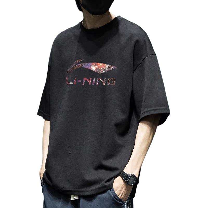 Li-Ning Li Ning T Shirts Unisex Crew Neck Moderate Straight Fit