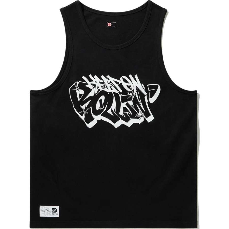 Li-Ning Li Ning Tank Tops Men's Black Crew Neck Moderate Straight Fit