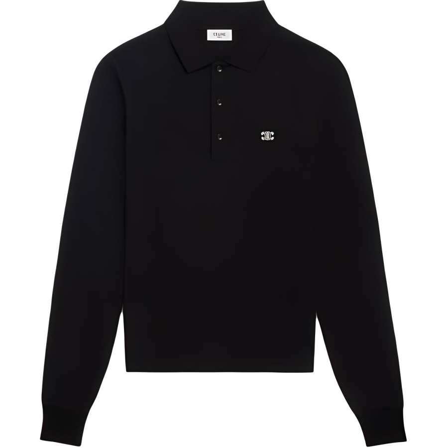 CELINE Polo Shirts Men's Black Polo Collar Moderate