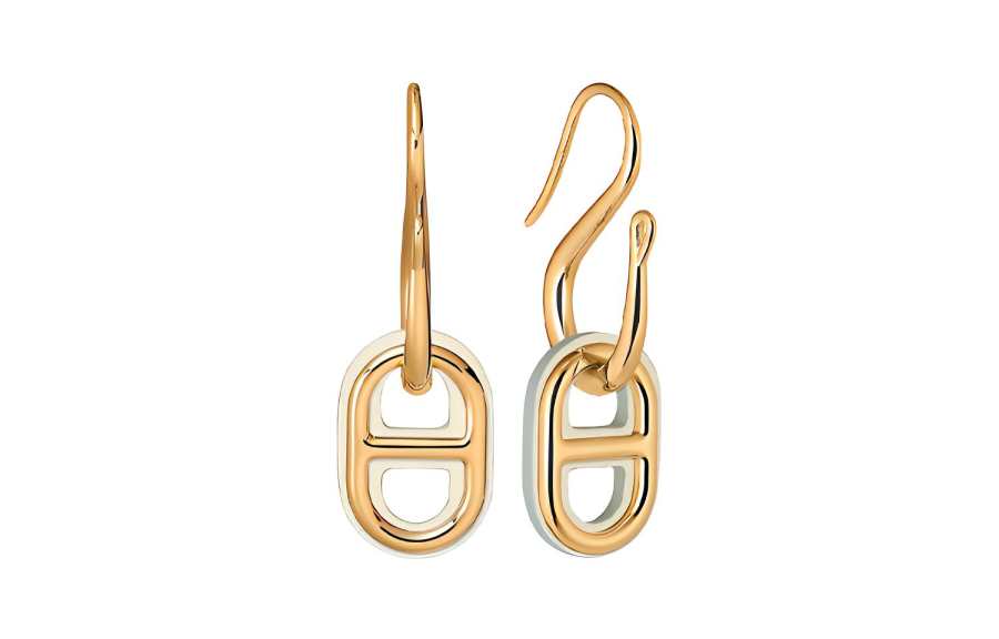 HERMES HERMES O'Maillon Earrings Women's Gray White