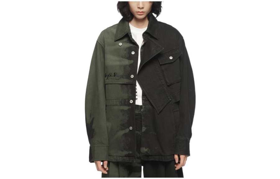 Feng Chen Wang Feng Chen Wang Denim Jackets Unisex Black Green Lapel Moderate