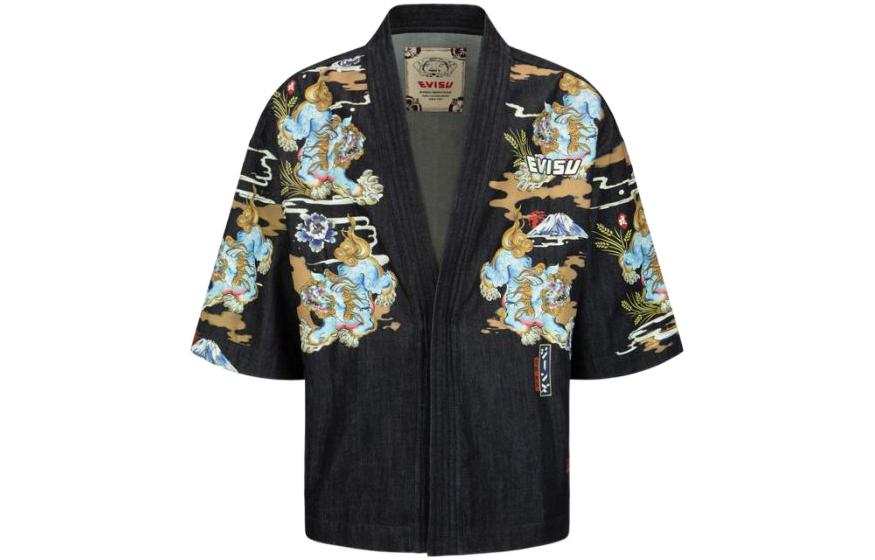 EVISU Komainu All Over Printed Denim Kimono 'Denim Blue'