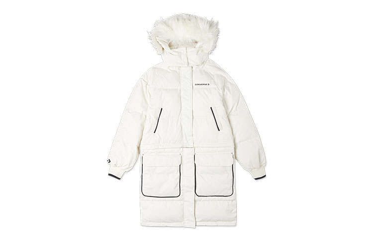 Converse Converse Down Jackets Women's White Hooded Moderate Quilted Down Jacket