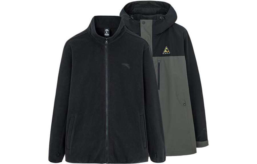 Anta Outdoor Collection, Fleece Lined Hooded Waterproof Thermal Windbreaker Jacket Men's Two Piece Set Dark Aqua Green