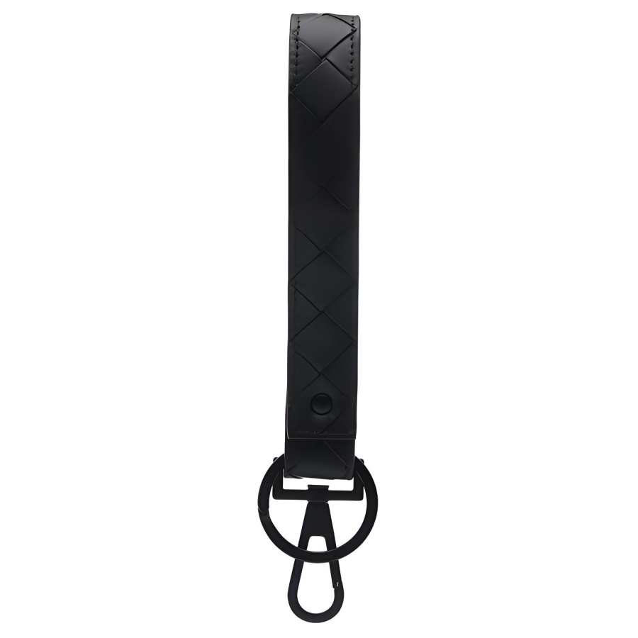 Bottega Veneta Brand Logo Woven Design Keychains Men's Black