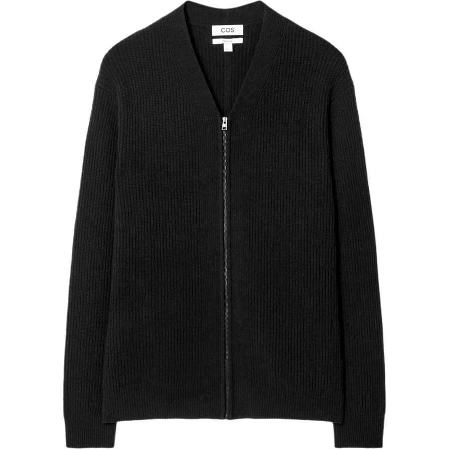 COS Knitwear Men's Black V Neck Moderate Cardigan
