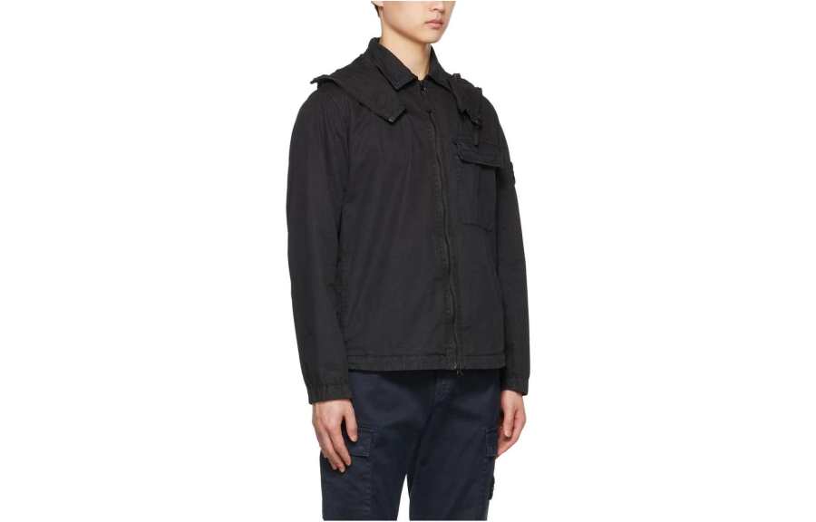 STONE ISLAND Jackets Men's Black Hooded Non Detachable Moderate Other