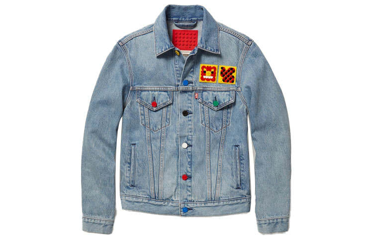 Levis X LEGO Denim Jackets Men's Denim Blue Lapel Moderate Straight Fit