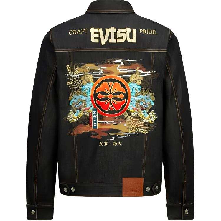 EVISU EVISU Denim Jackets Men's Denim Blue Lapel Moderate Straight Fit