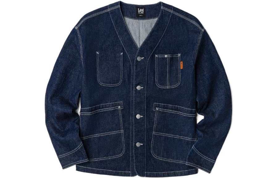 Lee Denim Jackets Men's Medium Dark Blue V Neck Moderate Straight Fit