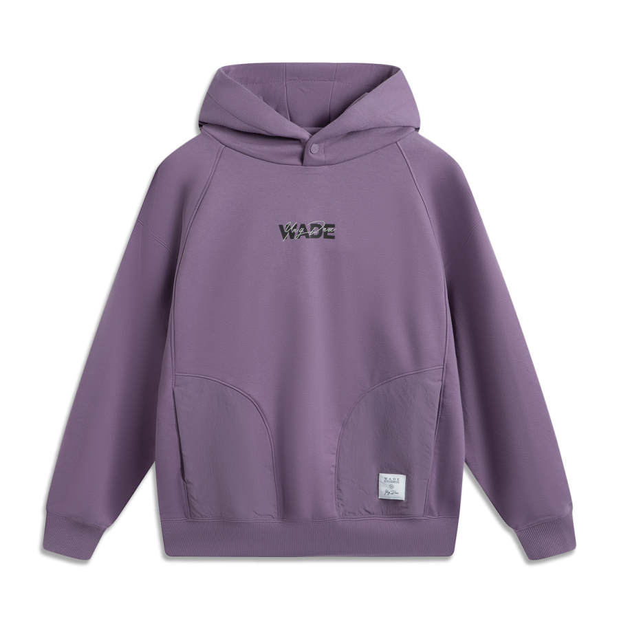 Li-Ning Li Ning x YNG DNA Wade Collection, Hooded Pattern Letter Print Fleece Lined Thermal Loose Fit Pullover Sweatshirt Men's
