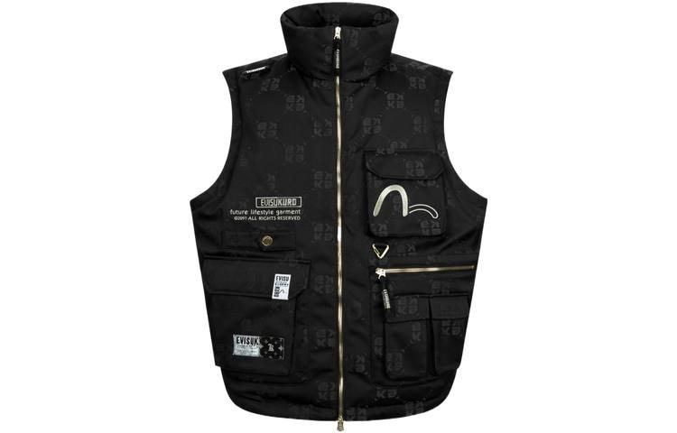 EVISU EVISU Down Vests Men's Black Stand Collar Thickened Workwear
