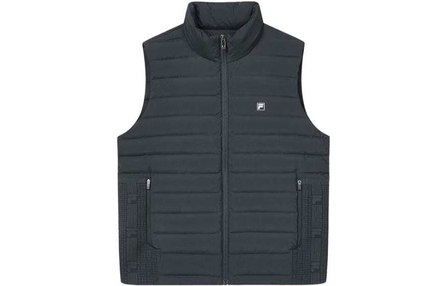 FILA Down Vests Men's Jet Black Stand Collar Moderate Other