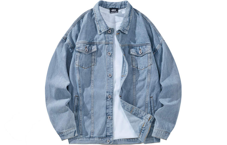 CSKS CSKS Denim Jackets Unisex Lapel Moderate Straight Fit