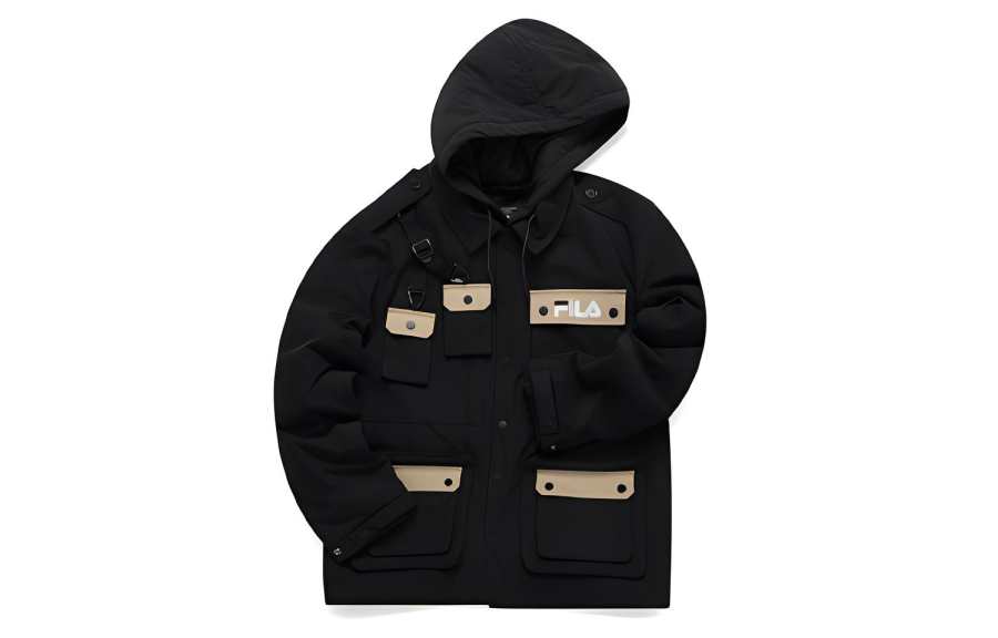 FILA FUSION Puffer Jackets Men's Black Hooded Moderate