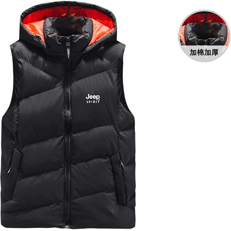 JEEP SPIRIT Vests Men's Hooded Non Detachable Thickened And Fleece Lined Other