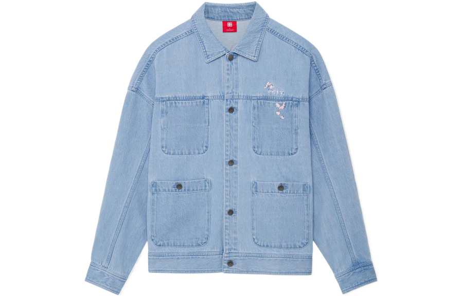 Li-Ning Li Ning China Li Ning Denim Jackets Unisex Light Blue Lapel Moderate Straight Fit
