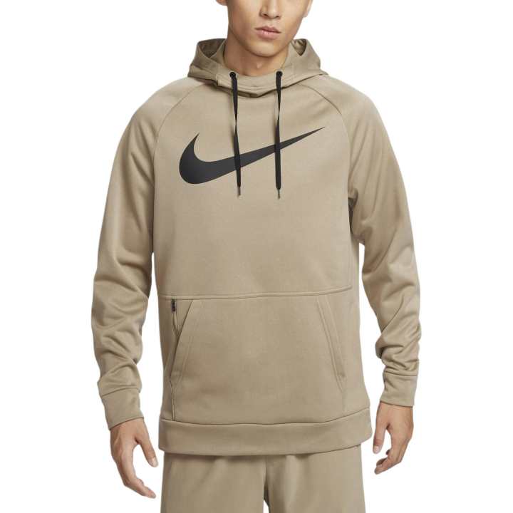 Nike Nike SwooshTherma FIT Brand Logo Fleece Lined Pullover Training Hooded Sweatshirt Men's Khaki/Black