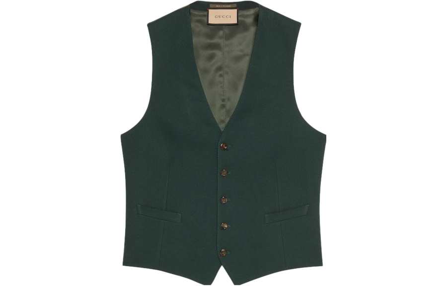 GUCCI Vests Men's Dark Green V Neck Moderate Business Suit
