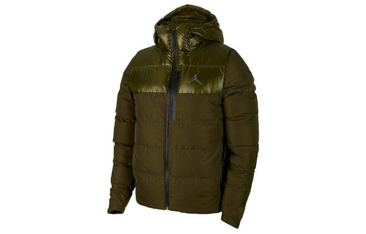 Jordan Jordan Down Jackets Men's Green Hooded Thickened Puffer Jacket