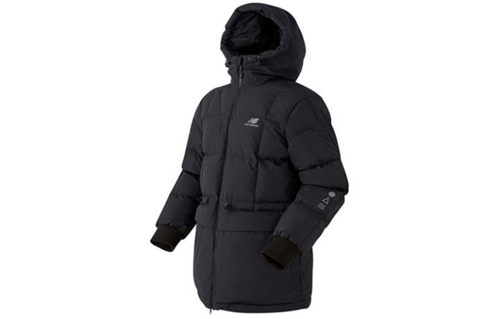 New Balance New Balance Letter Hooded Mid Length Down Jacket Men's Black