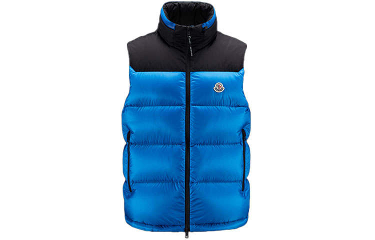 Moncler Down Vests Men's Bright Blue Stand Collar Moderate