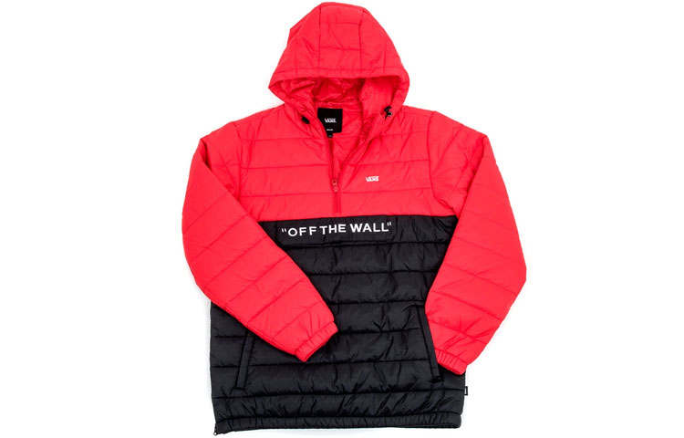 Vans Vans Carlon Anorak Puffer Racing Puffer Jackets Unisex Red Hooded Thickened Patchwork Puffer Jacket