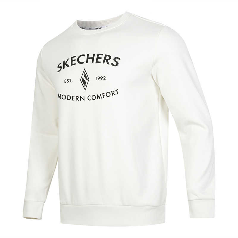 Skechers Sports Life Collection FW24 Fleece Lined Loose Fit Crew Neck Long Sleeved Sweatshirt Unisex White
