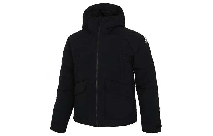 Adidas Adidas Down Jackets Men's Black Hooded Moderate Quilted Down Jacket