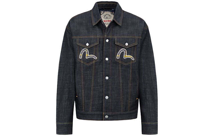 EVISU EVISU Denim Jackets Men's Denim Blue Lapel Moderate Straight Fit
