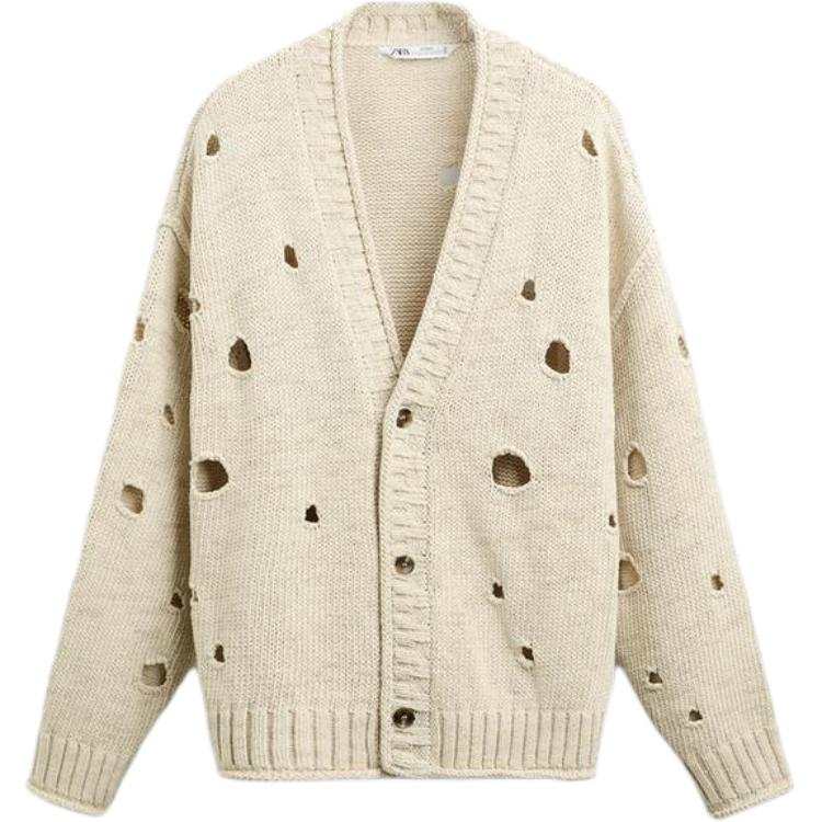 ZARA Knitwear Men's White V Neck Moderate Cardigan