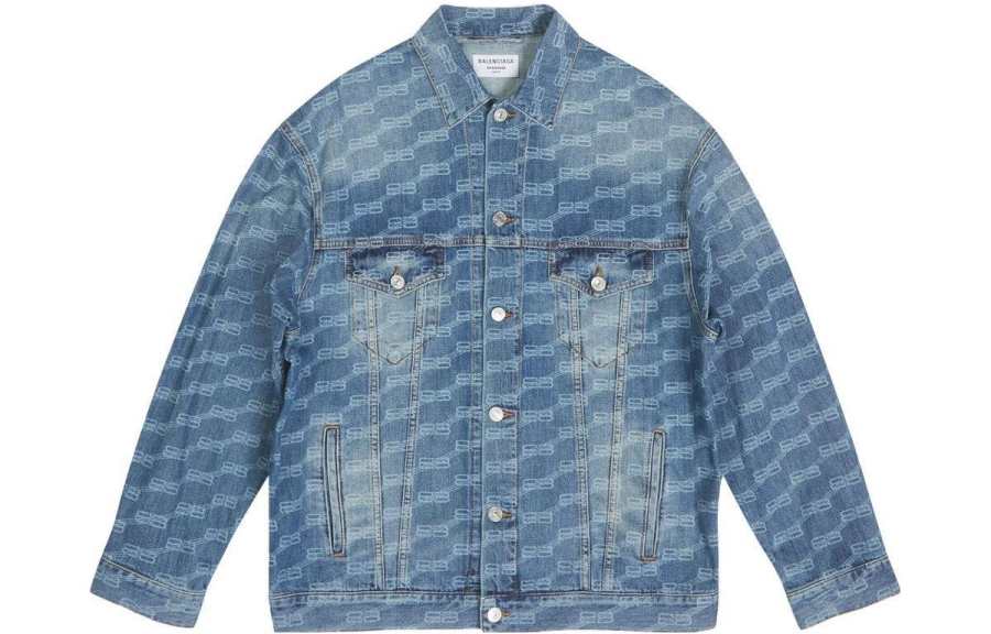 Balenciaga All Over Bb Monogram Logo Denim Jacket